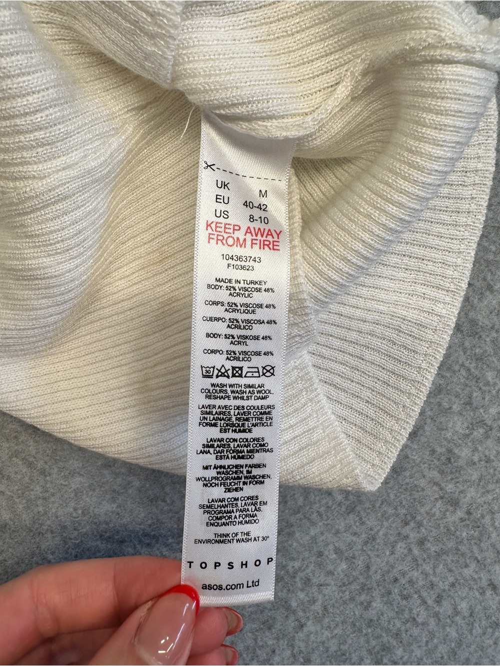 Topshop Cream Ribbed Square-Neck Long Sleeve Top - Picture 3 of 5
